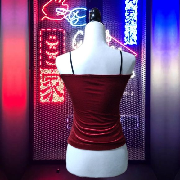 Women's Le Chateau, Red Velour & Lace Style Top, Made in Canada - Picture 2 of 2